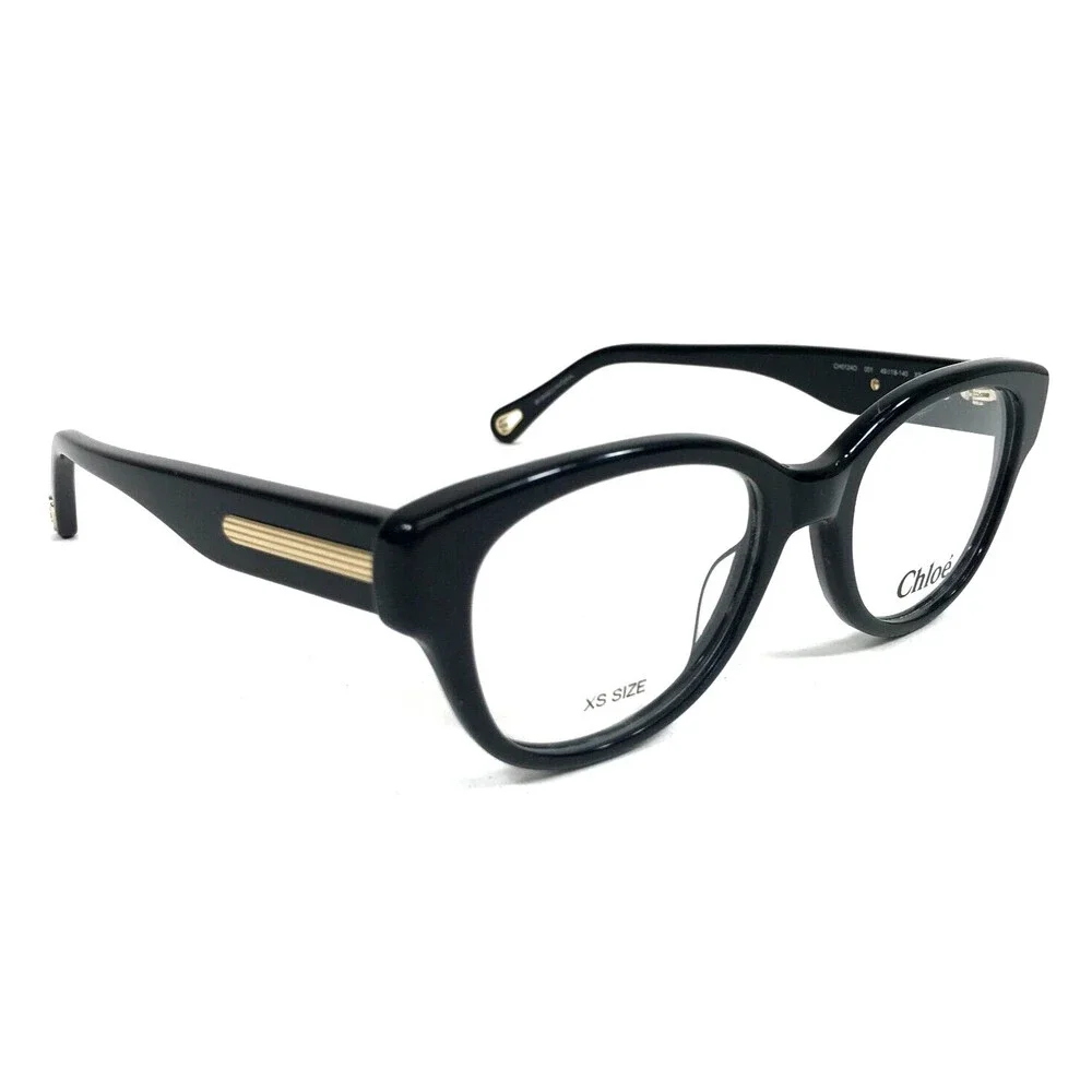 Chloe XS Eyeglasses Frame CH0124O 001 Polished Black Gold Cat Eye 49-18-140
